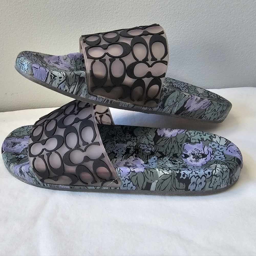 Coach Purple and Black Patterned Sandals